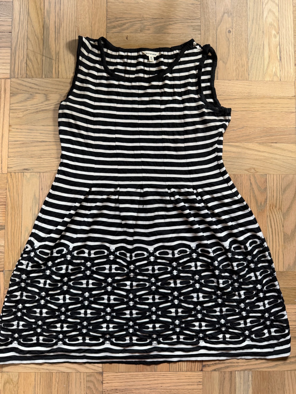 Max Studio Black & White Striped Tank Dress with Patterned Hem